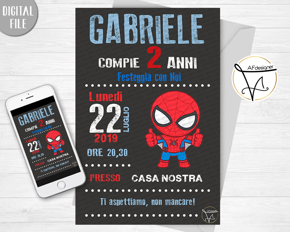 INVITO DIGITALE COMPLEANNO SPIDERMAN - Bomboniera Chic