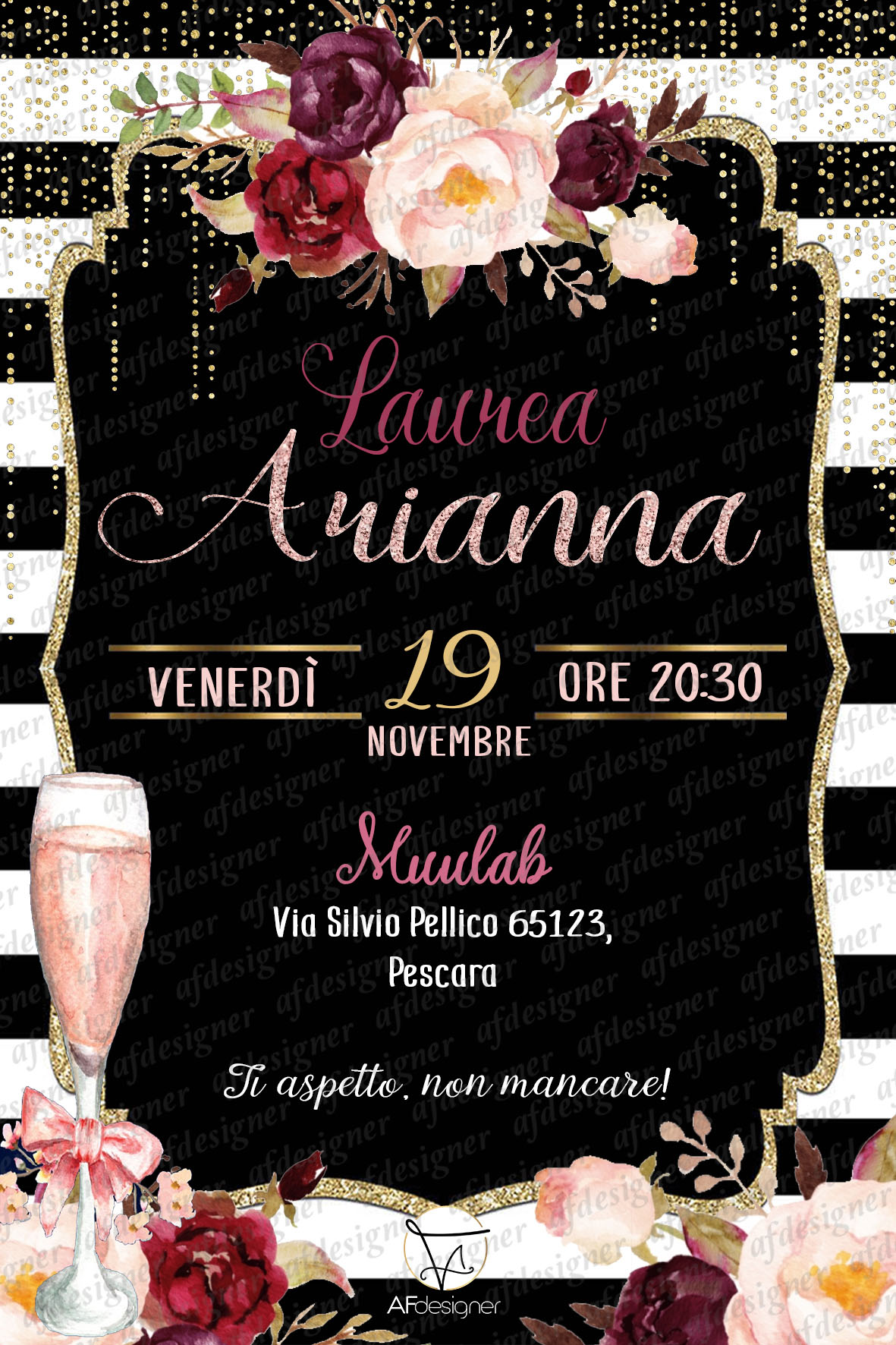 Invito Biglietto Digitale o Cartaceo Personalizzato a Tema Laurea