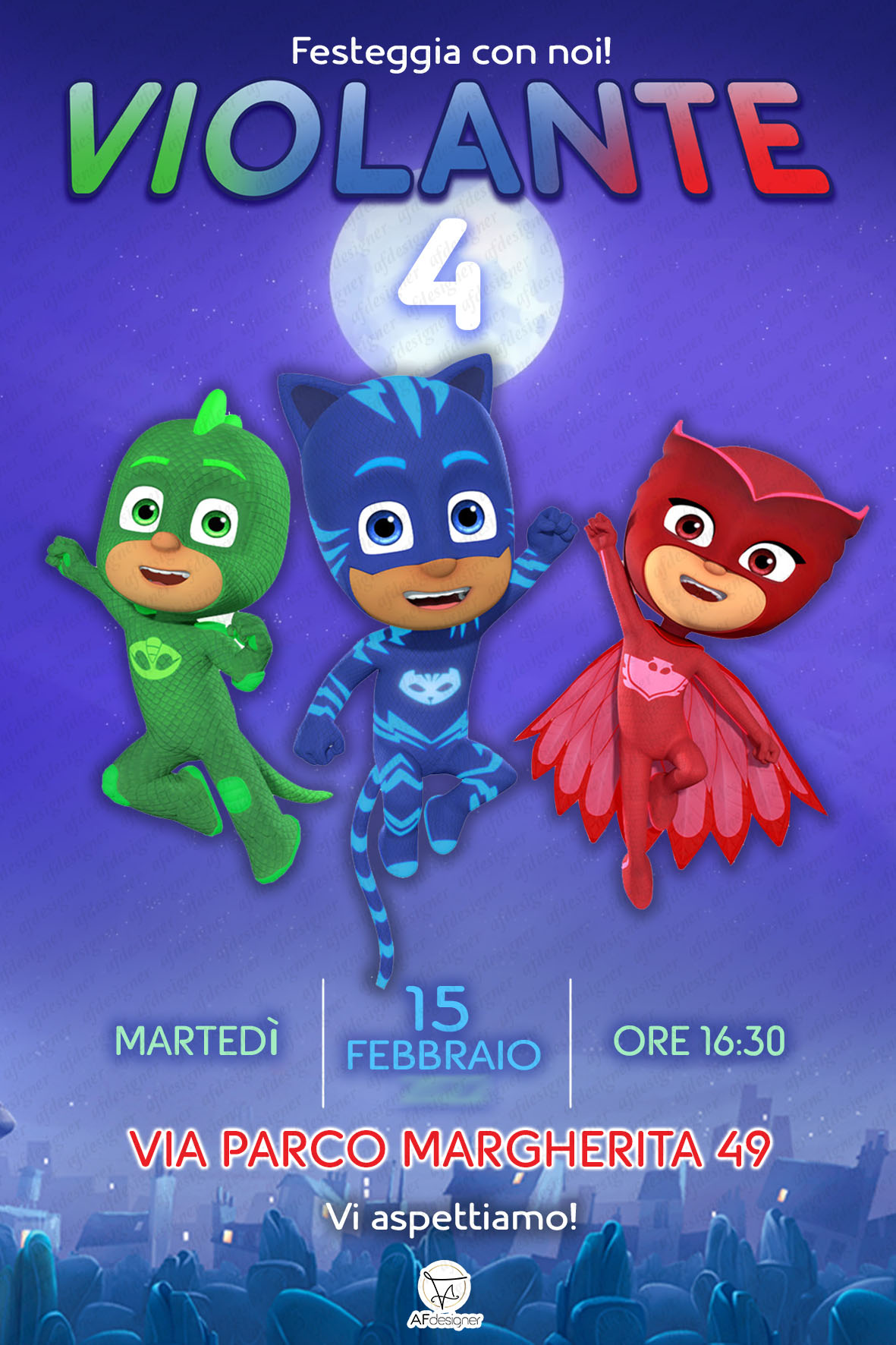 PIGIAMINI – PJ MASK Invito digitale – AFdesigner